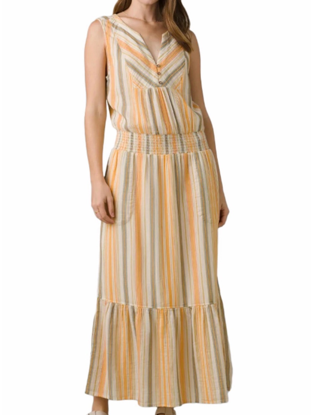 NWT prAna California Dreaming Dress Golden Hour Stripes XL Organic Cotton